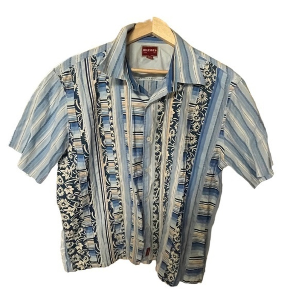 Hilfiger Red Label Demin mens short sleeve button down shirt size XL